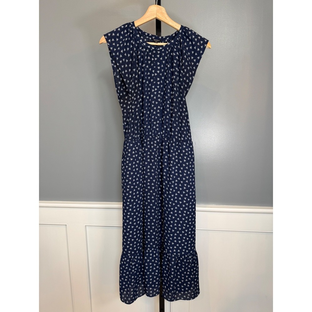 J. Crew Fairy Print Tiered Midi Dress Women's M Navy White Cottagecore Bohemian